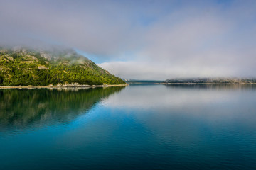 Misty day on calm waters in the Alaska Inside Passage