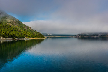 Misty day on calm waters in the Alaska Inside Passage