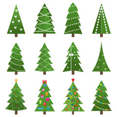 Collection of beautiful Christmas trees, modern flat design on a white background