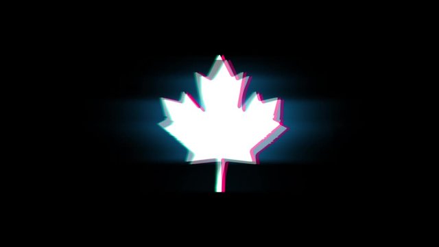 Canadian Maple Leaf Symbol on Glitch Led Screen Retro Vintage Display Animation 4K Animation Seamless Loop Alpha Channel.