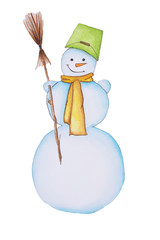 Snowman isolated. Watercolor, hand drawn snowman. Winter, Christmas design element for greeting card.