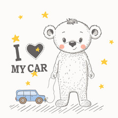 Cute little bear with toy car