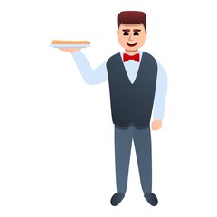 Waiter with food icon. Cartoon of waiter with food vector icon for web design isolated on white background