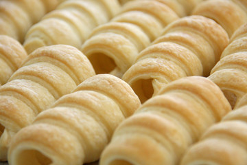Foam rolls or Schillerlocken Schaumrollen for sweet pastry