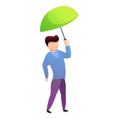 Fototapeta na wymiar Boy with lime color umbrella icon. Cartoon of boy with lime color umbrella vector icon for web design isolated on white background