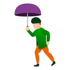 Autumn man under rain icon. Cartoon of autumn man under rain vector icon for web design isolated on white background