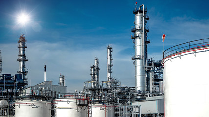 Close up Industrial view at oil refinery plant form industry zone with cloudy sky