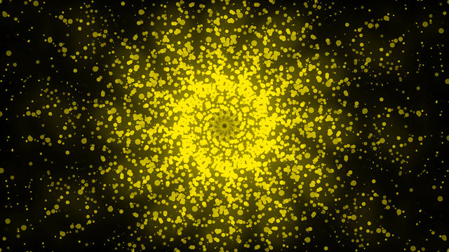 3d Illustration, The dispersion from the center of the yellow circular pellet has a recursive pattern.