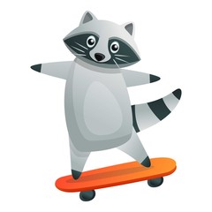 Raccoon ride skateboard icon. Cartoon of raccoon ride skateboard vector icon for web design isolated on white background