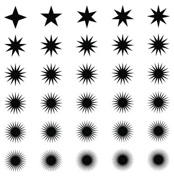 Set of thirty stars, circumference / center ratio - 1:2.6, four to fifty rays