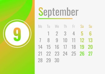 September month calendar 2020 concept banner. Cartoon illustration of September month calendar 2020 vector concept banner for web design