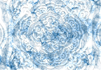 Abstract mandala graphic design and watercolor digital art painting for ancient geometric concept background