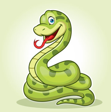 a cute anaconda Snake cartoon, circular sitting or standing while smiling.