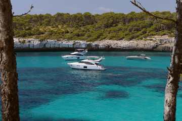 Fototapeta na wymiar motor yachts in a beautiful sea lagoon