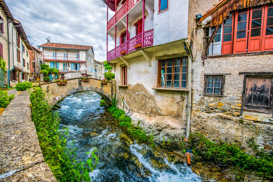  a typical village in pyrenees. Classic stone houses .Seix en Ari&egrave;ge, France, Midi-Pyr&eacute;n&eacute;es.