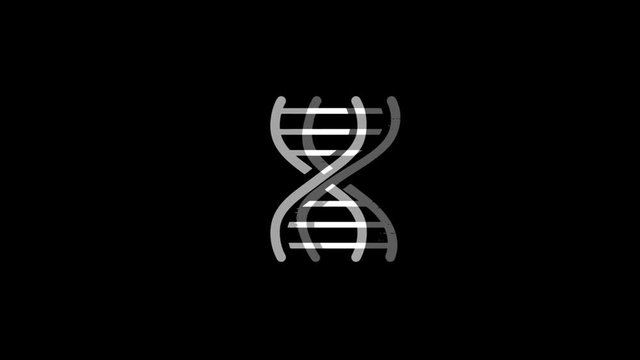 DNA Helix Icon Old Vintage Twitched Bad Signal Screen Effect 4K Animation. Twitch, Noise, Glitch Loop with Alpha Channel.