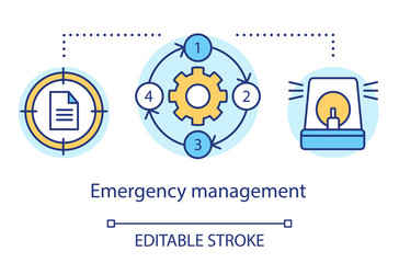Emergency management concept icon. Quick response service. Capacity to cope with hazards and disasters idea thin line illustration. Vector isolated outline drawing. Editable stroke
