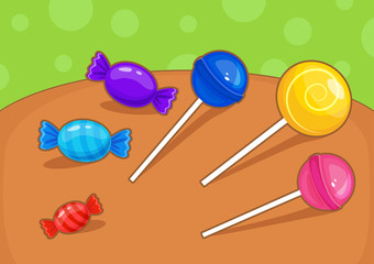 Sweet candies and lollipops