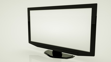 large flat black tv set on a white background. 3d render illustration