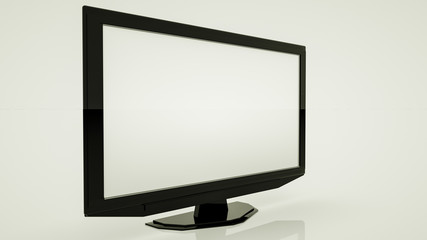 large flat black tv set on a white background. 3d render illustration