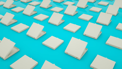 Fototapeta na wymiar white pizza boxes on a blue background. 3d render illustration
