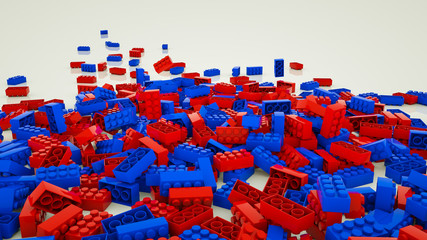 Fototapeta premium red and blue rectangular parts from a children’s designer on a white background. 3d render illustration