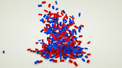 red and blue rectangular parts from a children’s designer on a white background. 3d render illustration