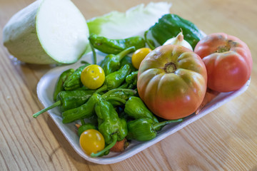 tray of organic vegetables from traditional agriculture