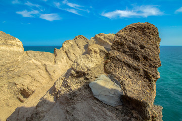 Part of a huge rock above the sea at the ancient fortress of Cape Kaliakra. Northern Black Sea Coast, Bulgaria.