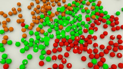 three-dimensional Christmas balls in red and green on a white background. 3d render illustration