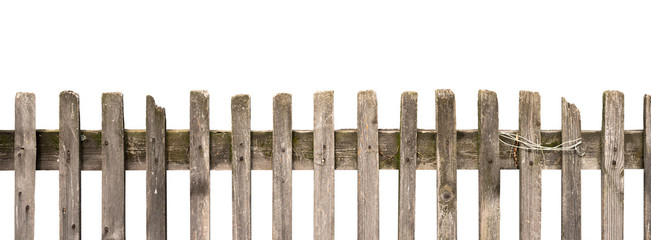 Old wooden fence isolated on a white background.