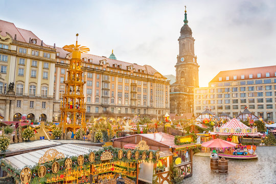 Christmas market Striezelmarkt in Dresden, Germany.