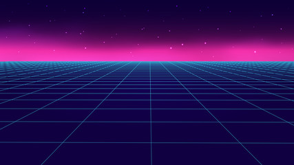 Vector perspective grid in retro style. Detailed lines on dark background.