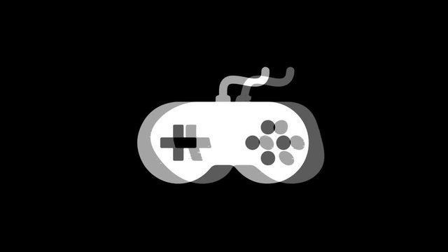 Game Controller joystick epad Game Icon Old Vintage Twitched Bad Signal Screen Effect 4K Animation. Twitch, Noise, Glitch Loop with Alpha Channel.