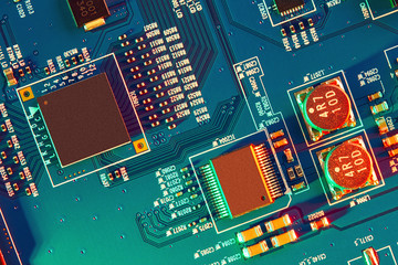 Electronic circuit board close up.
