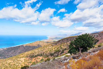 Beautiful landscape of Crete, sea and mountain.