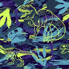 Abstract seamless vector pattern for girls, boys, clothes. Creative background with Jurassic period, dinosaur creative Funny wallpaper for textile and fabric. Fashion style. Colorful bright © Janna Mudrak
