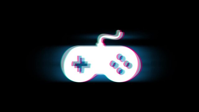 Game Controller joystick epad Game Symbol on Glitch Led Screen Retro Vintage Display Animation 4K Animation Seamless Loop Alpha Channel.