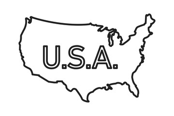 USA map linear illustration. Vector isolated illustration. Silhouette symbol. Vector contour drawing. Usa map icon line symbol.