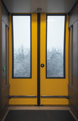 Train automatic door. Interior of a modern train