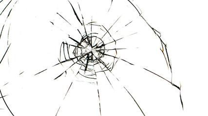 Cracked glass on a white background texture