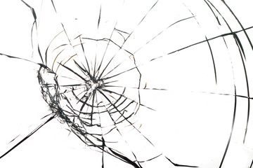 Cracked glass on a white background texture