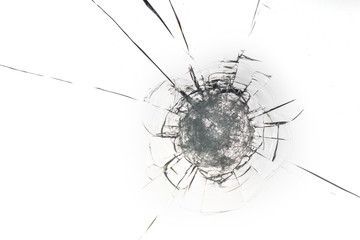 Cracked glass on a white background texture