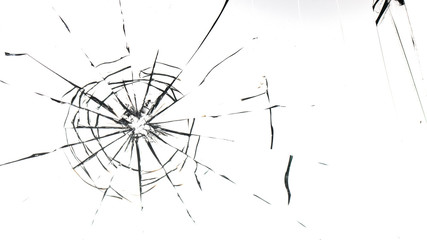 Cracked glass on a white background texture
