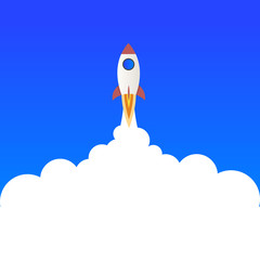 Flat design business startup launch concept, rocket icon.