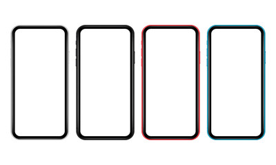Set of modern colorful mobile phones mockups with blank screens. Vector illustration