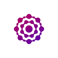 Abstract molecular circle logotype. Connected dots chemistry logo. Virus Sun or Flower icon. Stock vector illustration isolated on white background.
