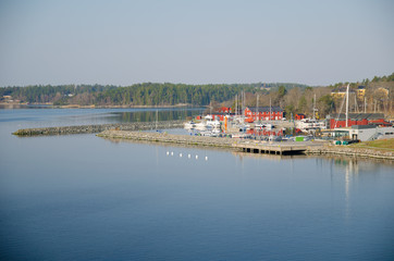 View to the Sea port in Sweeden from the ferry