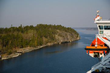 View to the small Island in the Baltic sea from the ferry 