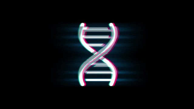 DNA Helix Symbol on Glitch Led Screen Retro Vintage Display Animation 4K Animation Seamless Loop Alpha Channel.